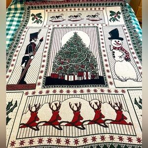 66" x 46" Victorian Christmas Tree Tapestry Throw with fringe unbranded